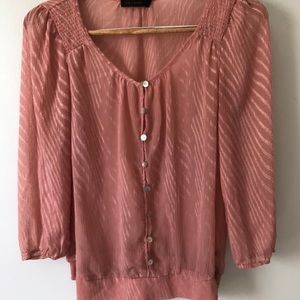 The Limited Pink Sheer Blouse, 3/4 Sleeves, Size S
